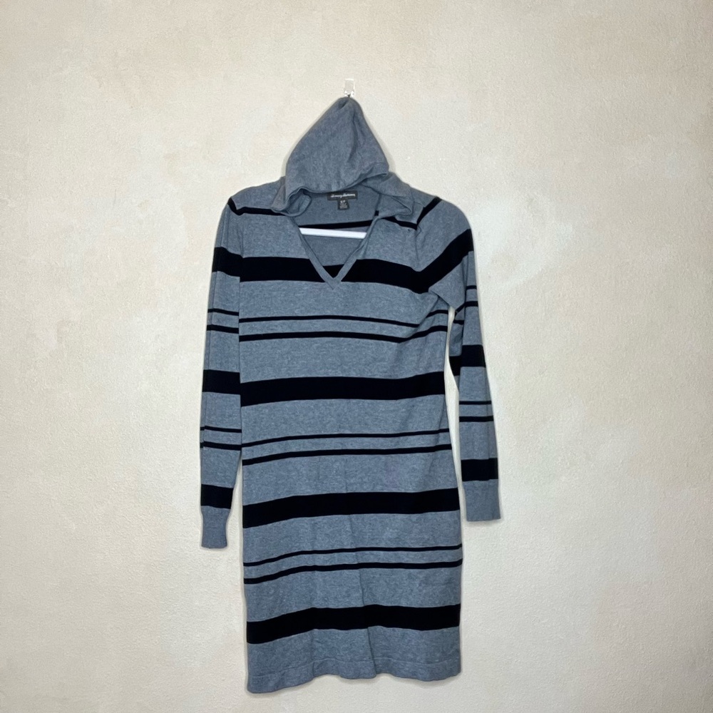 Striped Gray and Black Hooded Dress